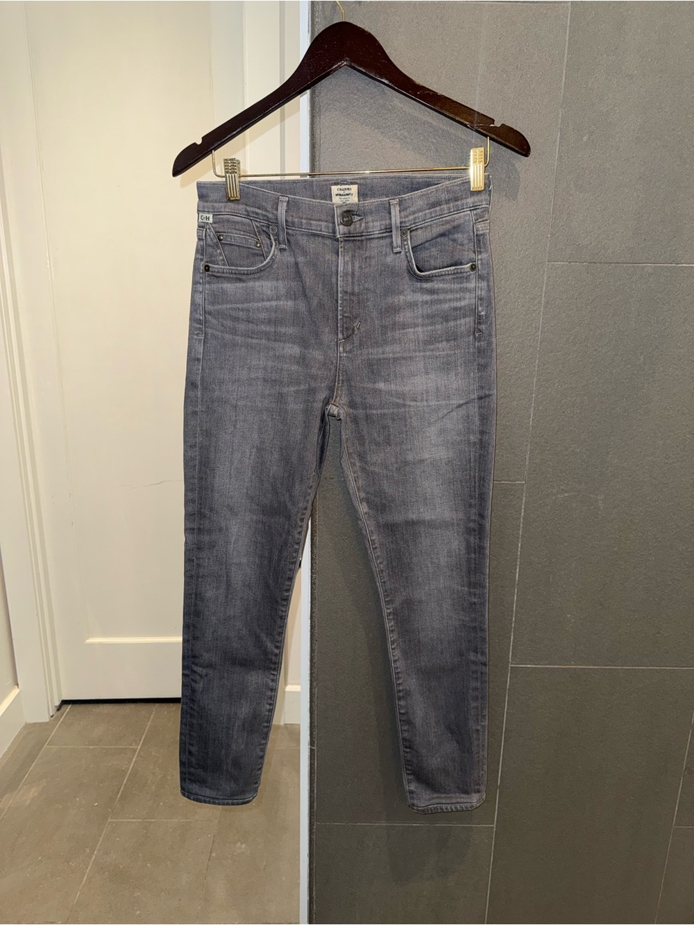 Citizens of Humanity Rocket High Rise Skinny Jeans 28 Gray Distressed Denim